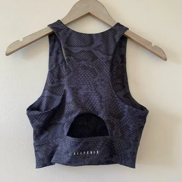 ALLFENIX Navy Longline High Neck Snake Print Sports Bra Size Large - Picture 7 of 8